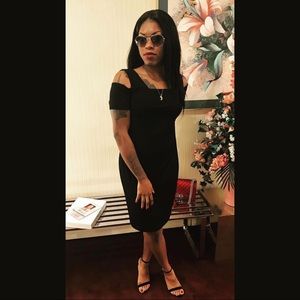 Calvin Klein cold shoulder sheath dress - black